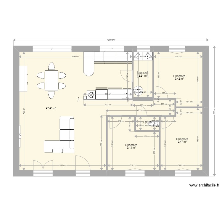 CISSE RDC. Plan de 6 pièces et 80 m2