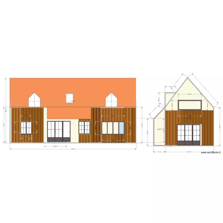 facade avec extension. Plan de 