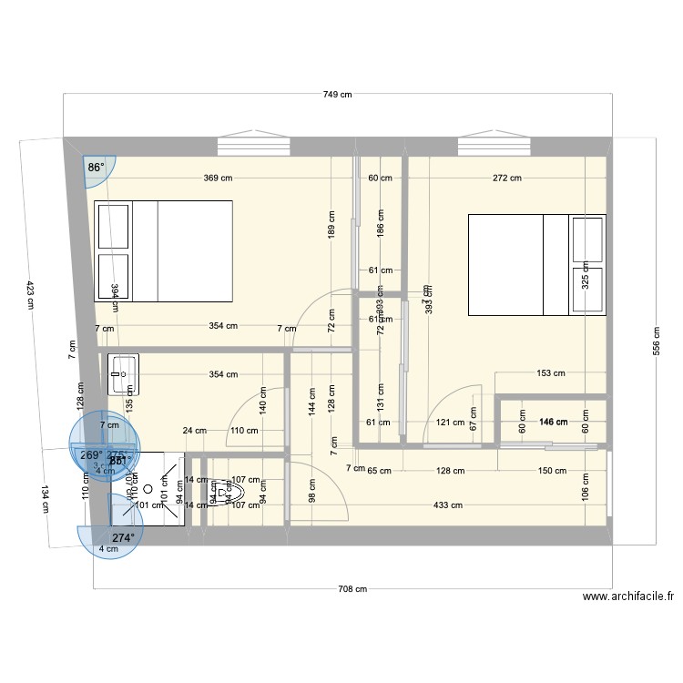 comte granchamp. Plan de 5 pièces et 33 m2