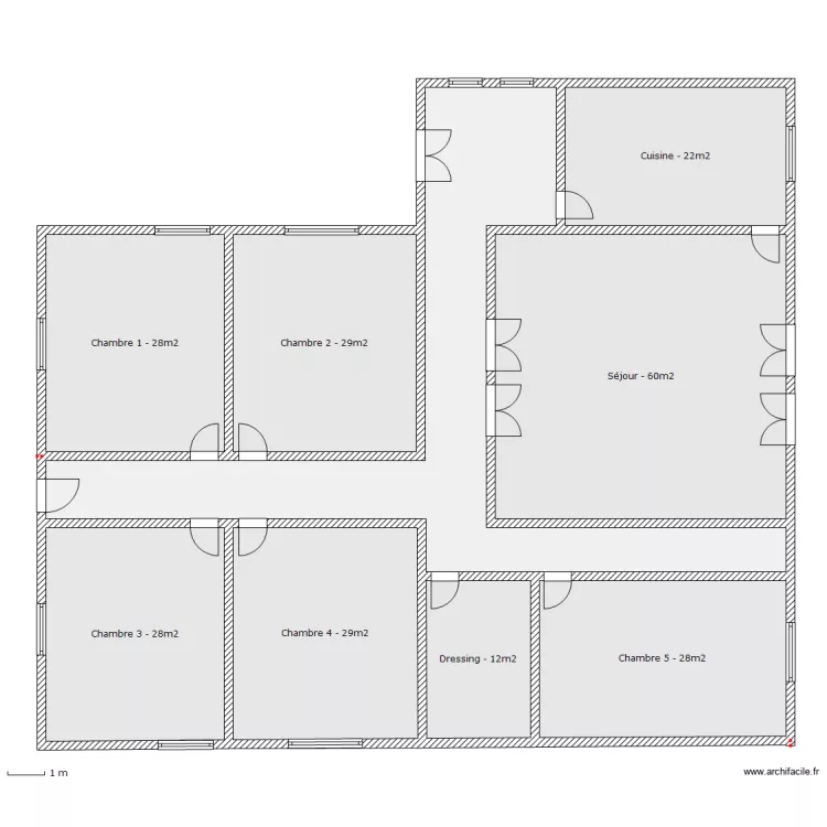 Maison 6 pi&egrave;ces principales. Plan de 