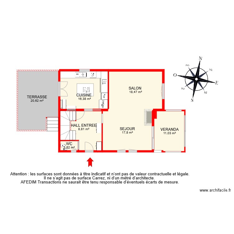 BI 7106 RDC. Plan de 11 pièces et 98 m2