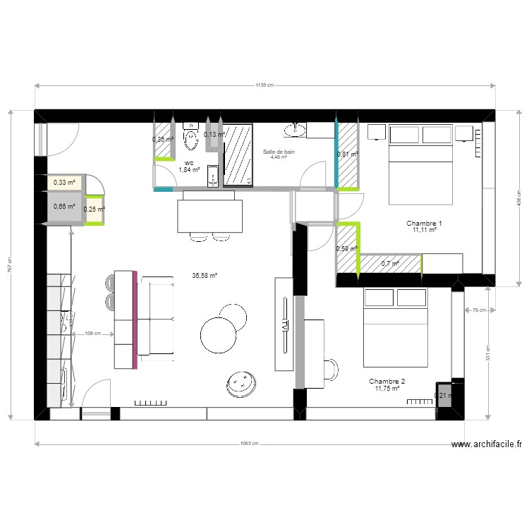 Plan appartement Projet 1 nouvelle cloisons. Plan de 0 pièce et 0 m2