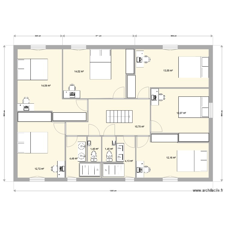 etage 6ch. Plan de 11 pièces et 101 m2