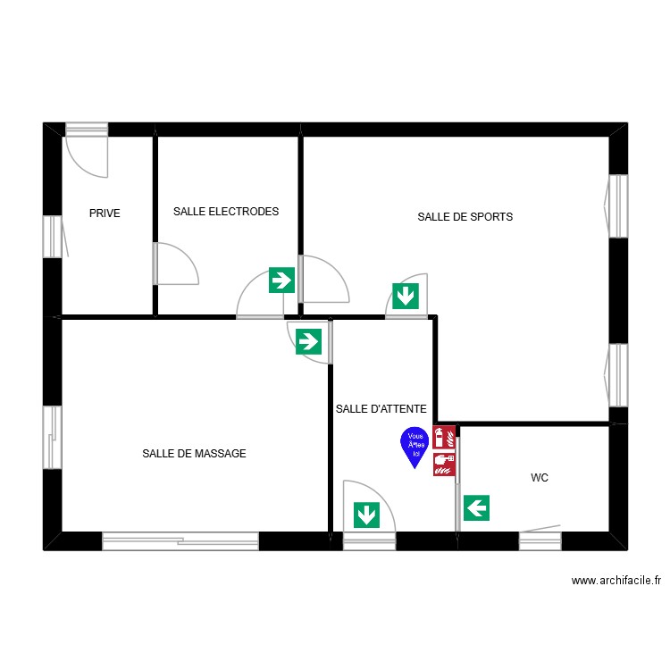 PLan d'évacuation. Plan de 6 pièces et 79 m2