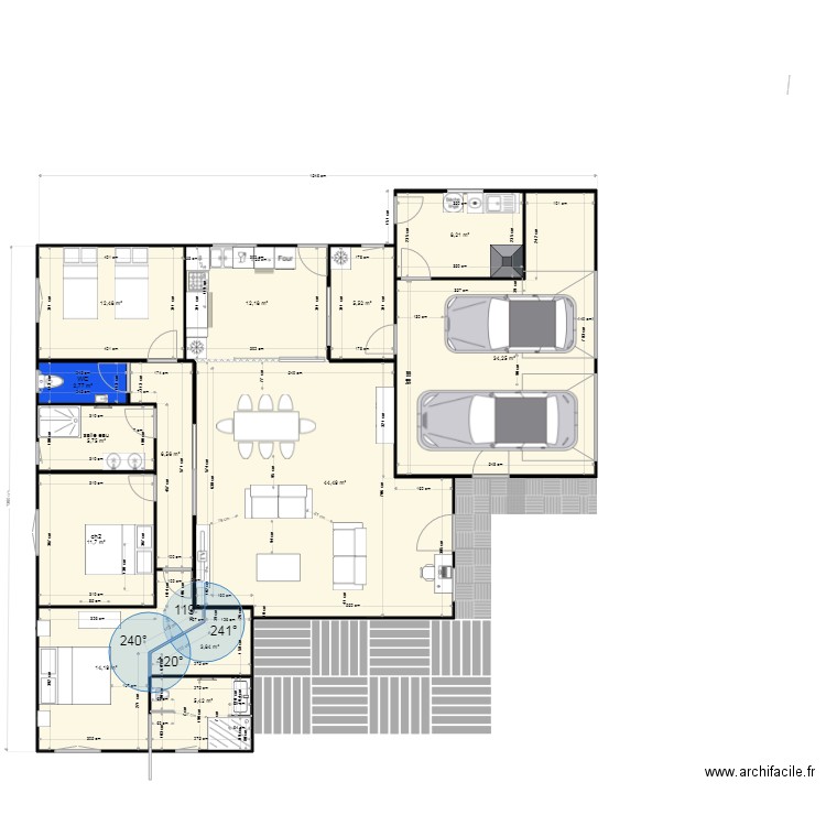 plan W. Plan de 13 pièces et 167 m2