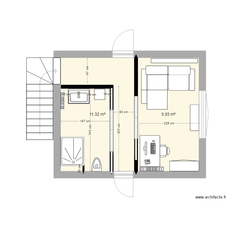 cave . Plan de 2 pièces et 21 m2