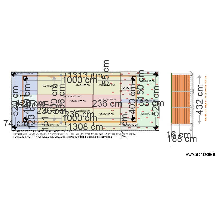 PLAN DE FERRRAILLAGE PISCINE . Plan de 0 pièce et 0 m2