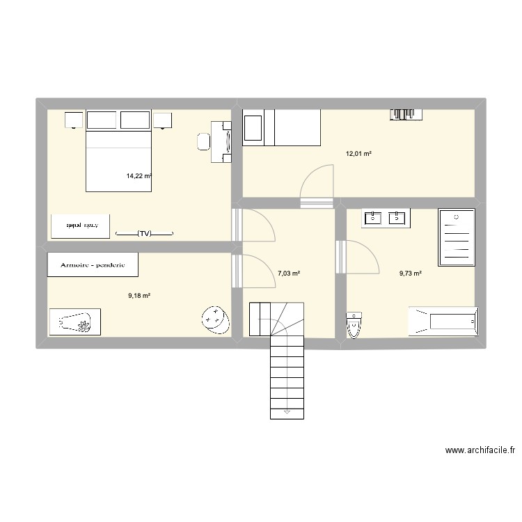 palaiseau haut. Plan de 5 pièces et 52 m2