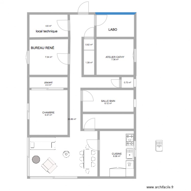 100M2 trois. Plan de 0 pièce et 0 m2