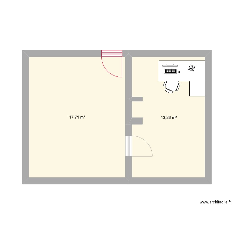 trest 1. Plan de 2 pièces et 31 m2