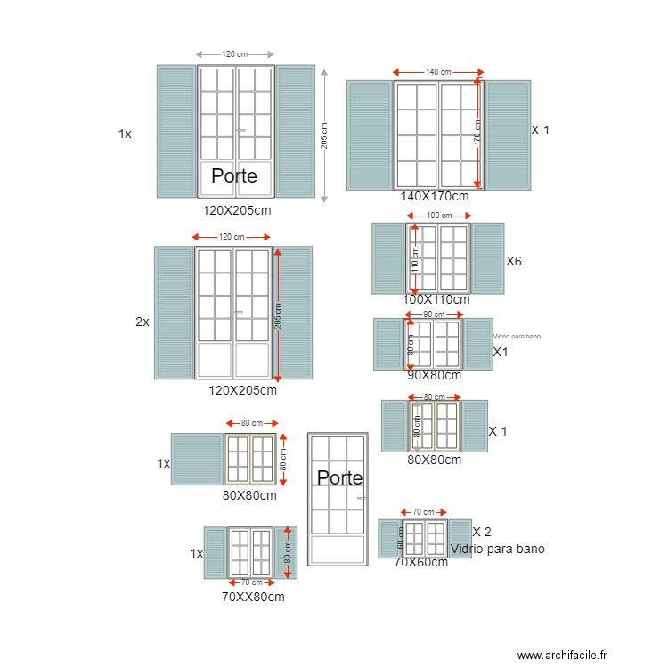 Mesure des fenetre et volets. Plan de 0 pièce et 0 m2