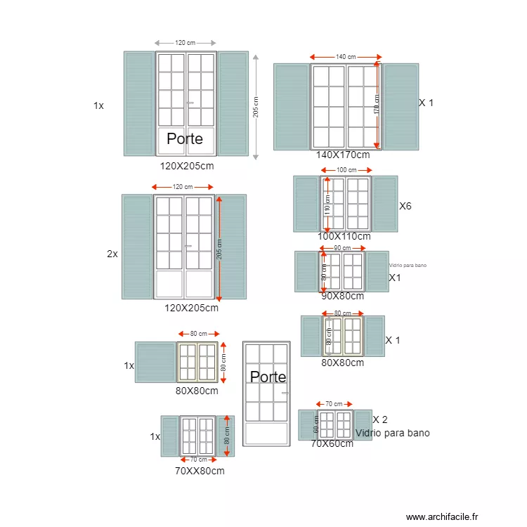 Mesure des fenetre et volets. Plan de 