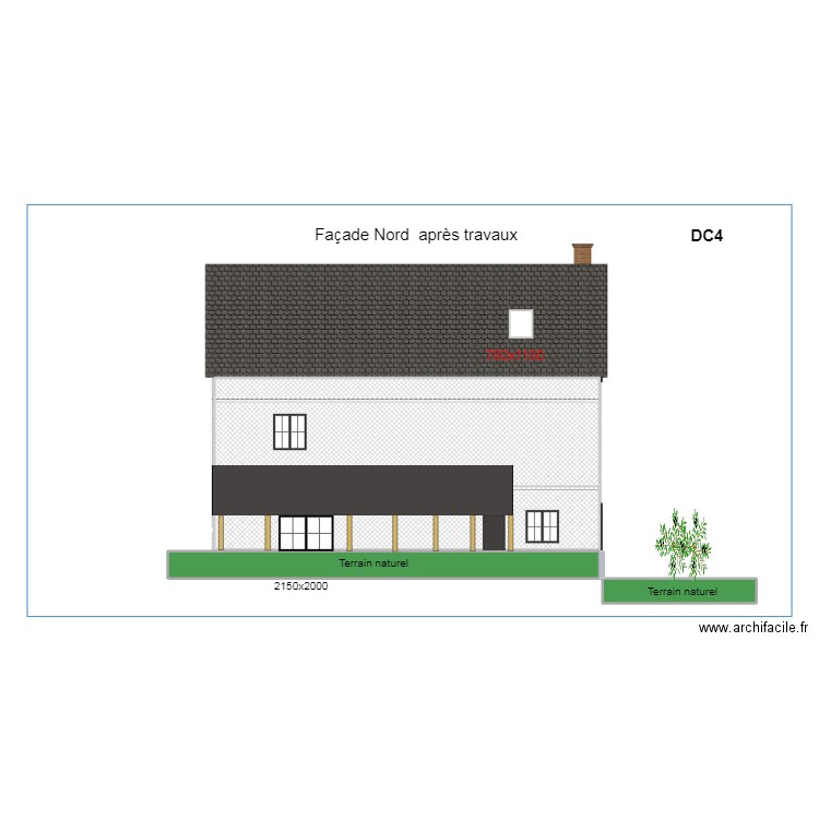 façade nord après travaux. Plan de 3 pièces et 109 m2