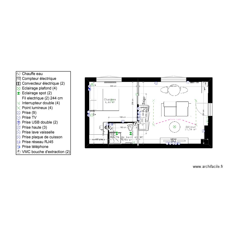 PLAN VILLEJUIF ELEC. Plan de 3 pièces et 29 m2