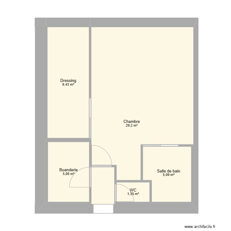 chambre. Plan de 5 pièces et 64 m2