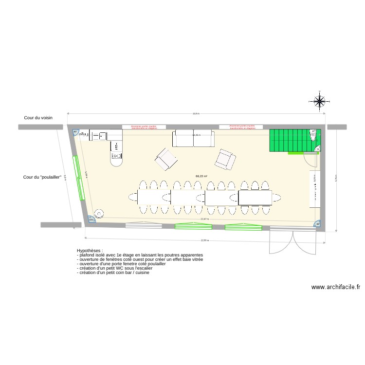 Platane Maison verte RdC futur v1. Plan de 1 pièce et 66 m2