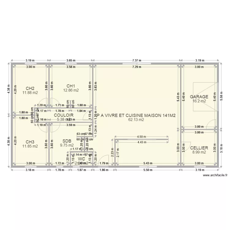 PLAN MAISON COTES 141M2. Plan de 