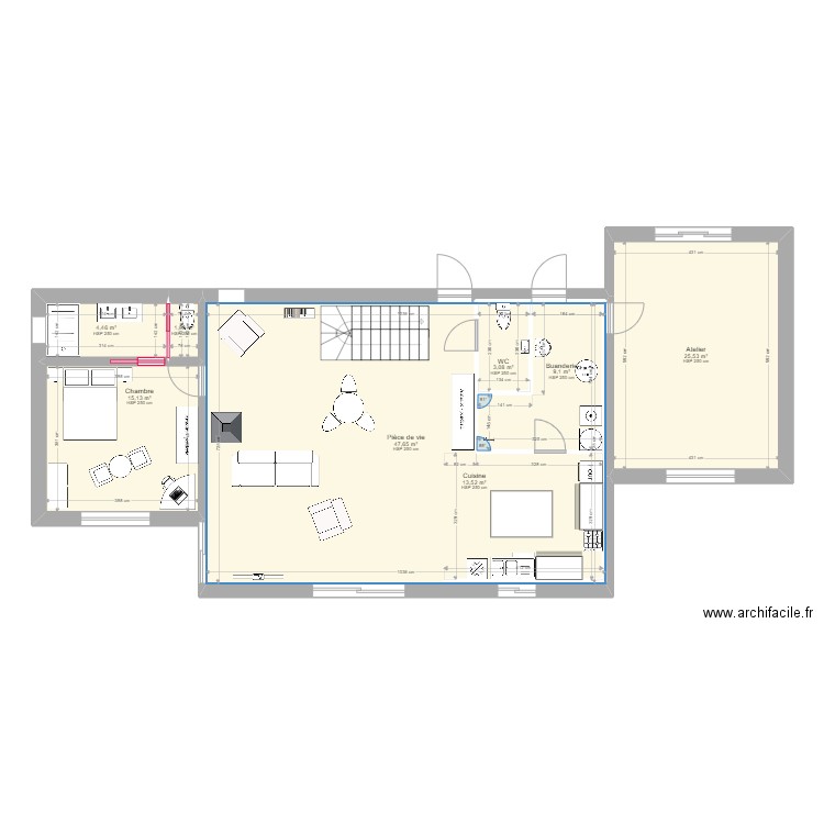 Maison. Plan de 8 pièces et 147 m2