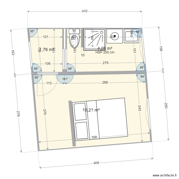 SDB Arles. Plan de 3 pièces et 16 m2