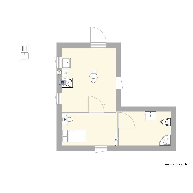 studio. Plan de 1 pièce et 18 m2