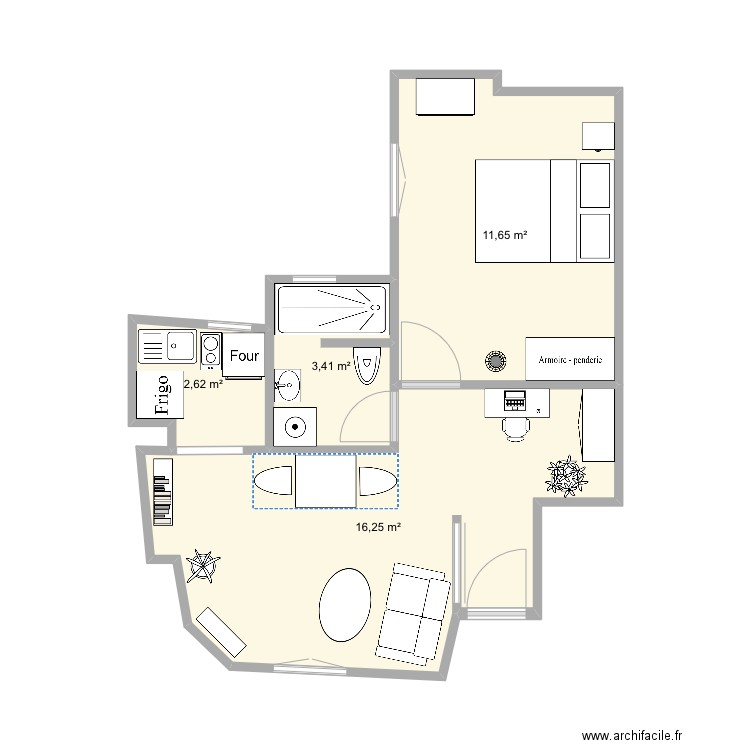 Appartement. Plan de 4 pièces et 34 m2