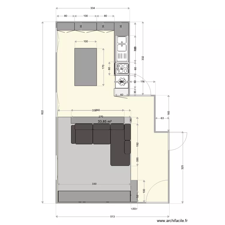 Salon Appartement Alban avec meubles. Plan de 