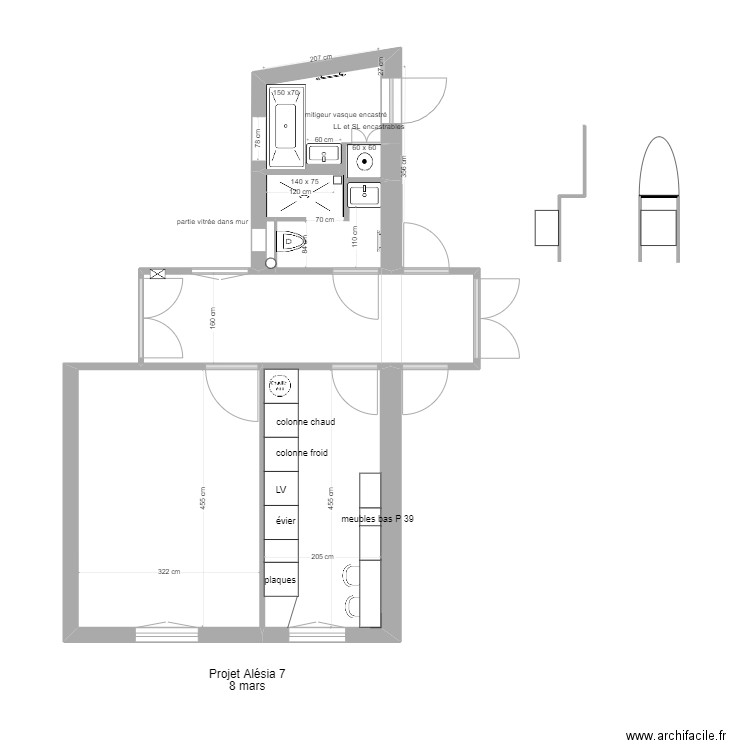 projet 7  alésia 15 février. Plan de 4 pièces et 40 m2