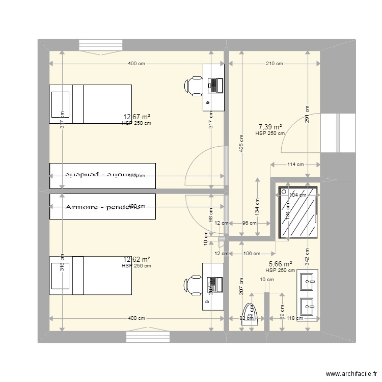 mece 1er etage. Plan de 4 pièces et 38 m2