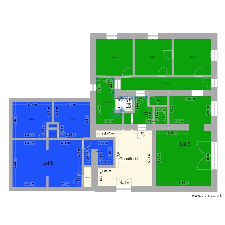 Challex étage. Plan de 17 pièces et 184 m2