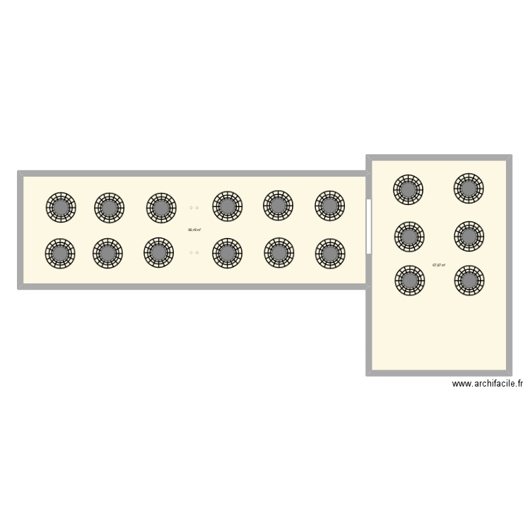 Bel étage tables 6-7 pers / 108-126p. Plan de 2 pièces et 156 m2