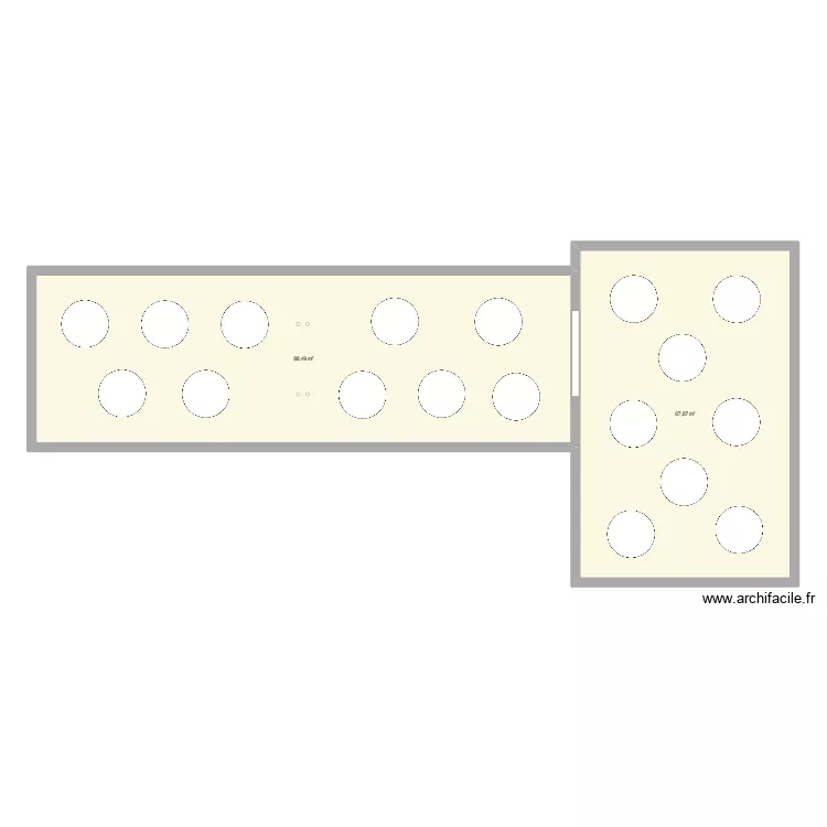 Bel étage tables 6-7 pers / 108-126p. Plan de 2 et 156 m² Bel étage tables 6-7 pers / 108-126p. Plan de 2 et 156 m²
