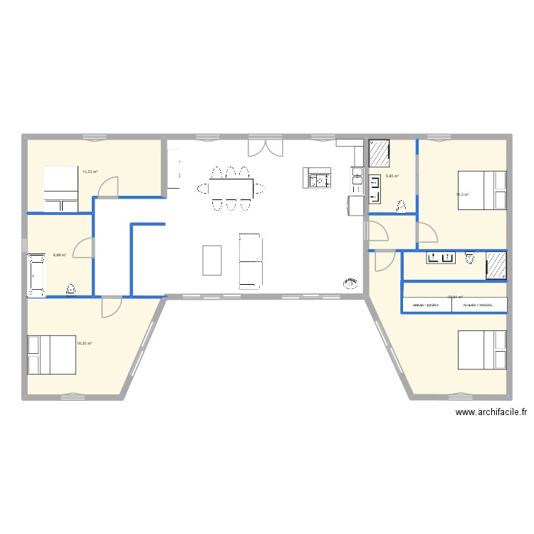 maison. Plan de 6 pièces et 69 m2