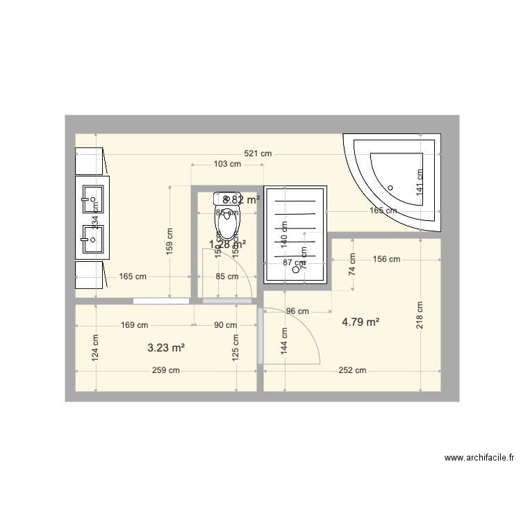 sdb rdc. Plan de 4 pièces et 18 m2