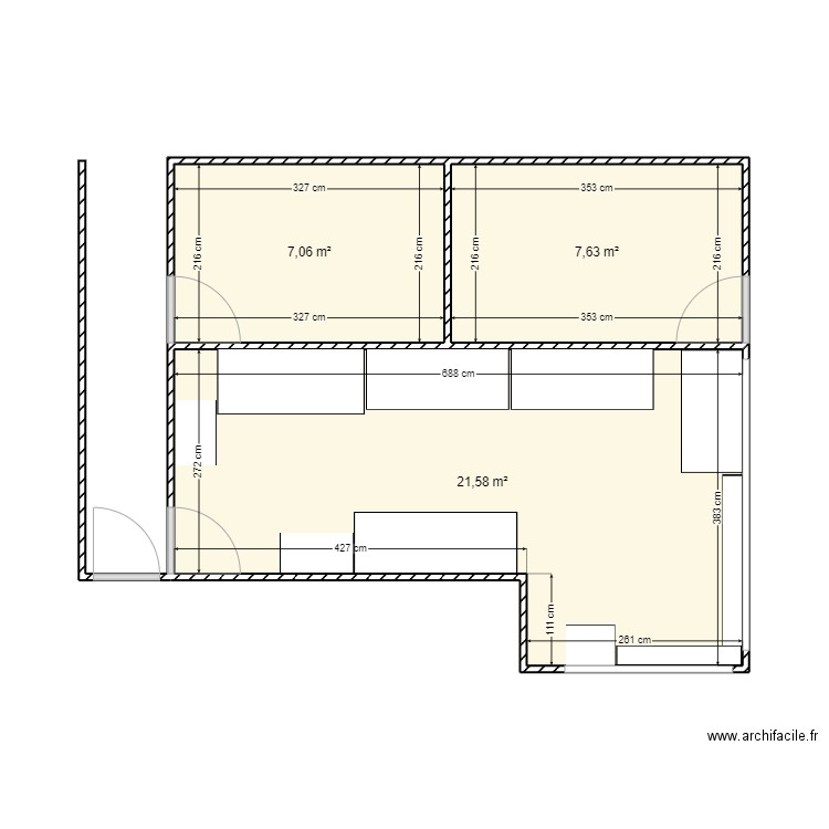 Labo Force Couple. Plan de 3 pièces et 36 m2