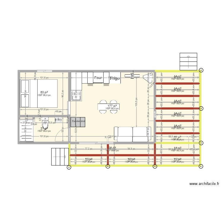 chalet 3. Plan de 16 pièces et 65 m2