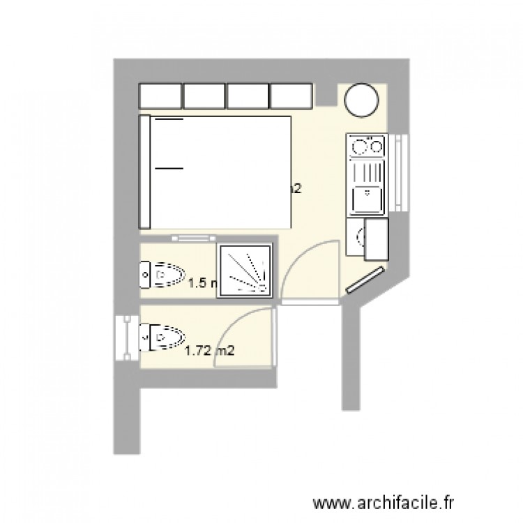 Studio 2628 Douche  et toilette. Plan de 0 pièce et 0 m2