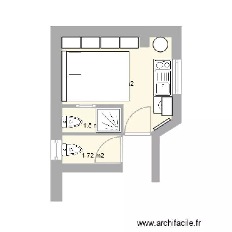 Studio 2628 Douche  et toilette. Plan de 
