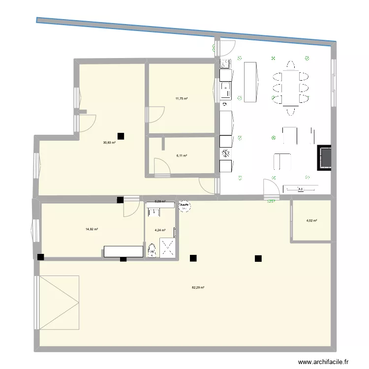 Sala/cozinha. Plan de 