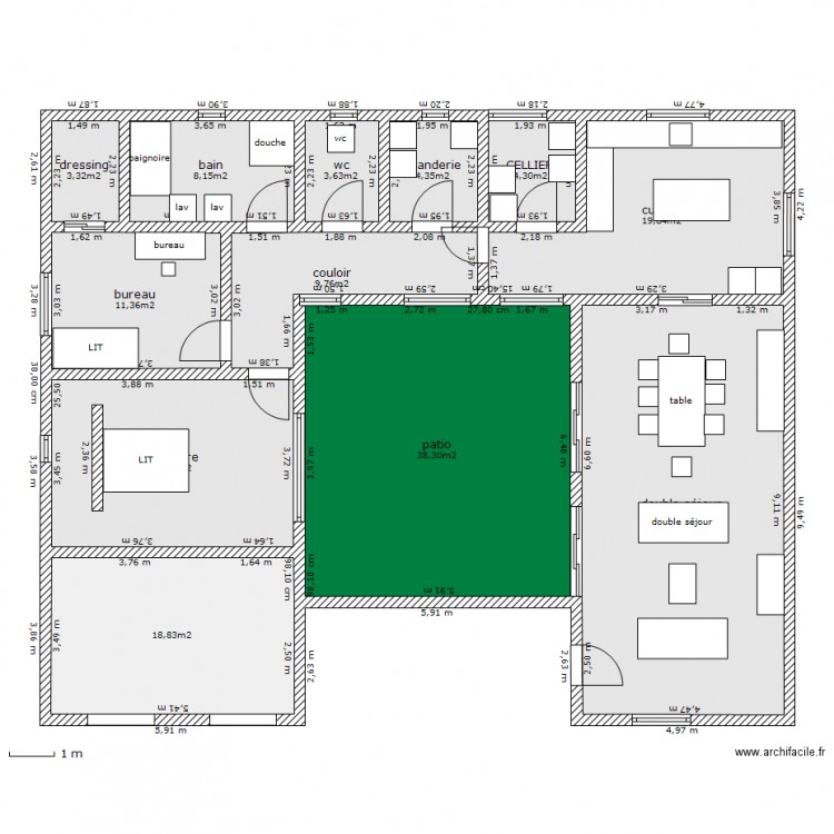 MAISON EN U PISCINE. Plan de 0 pièce et 0 m2