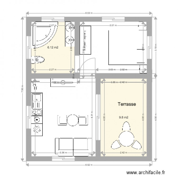 bungalow 1 chambre. Plan de 0 pièce et 0 m2