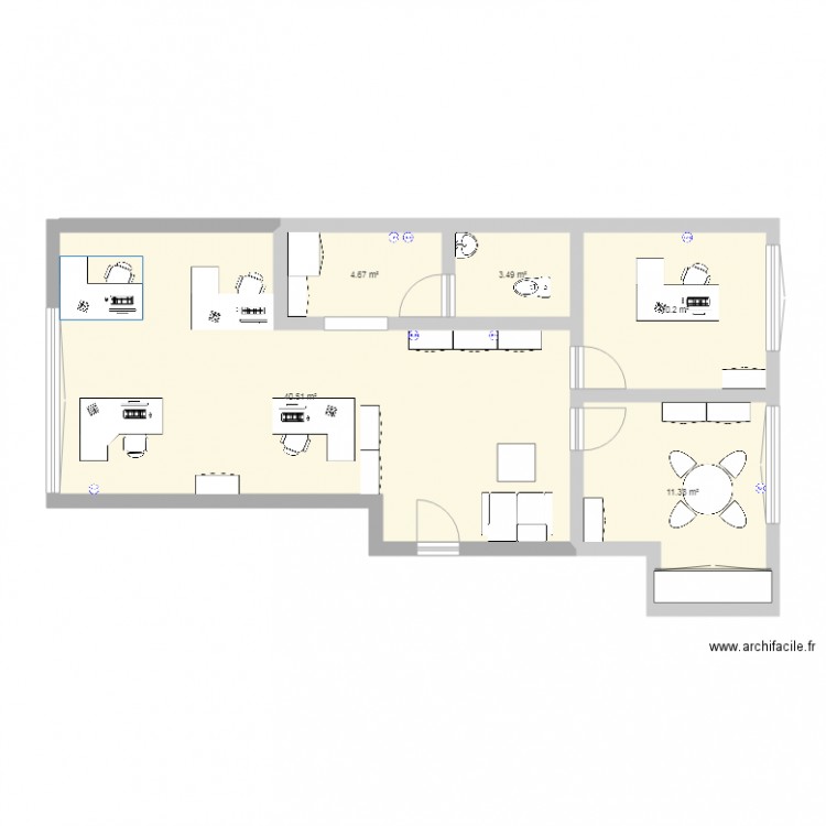 Plan Bureau V2 Open Space 22 Plan 5 Pieces 70 M2 Dessine Par Watoulouse