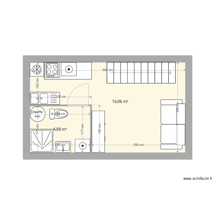 Cabane ch bb sous parents. Plan de 5 pièces et 42 m2