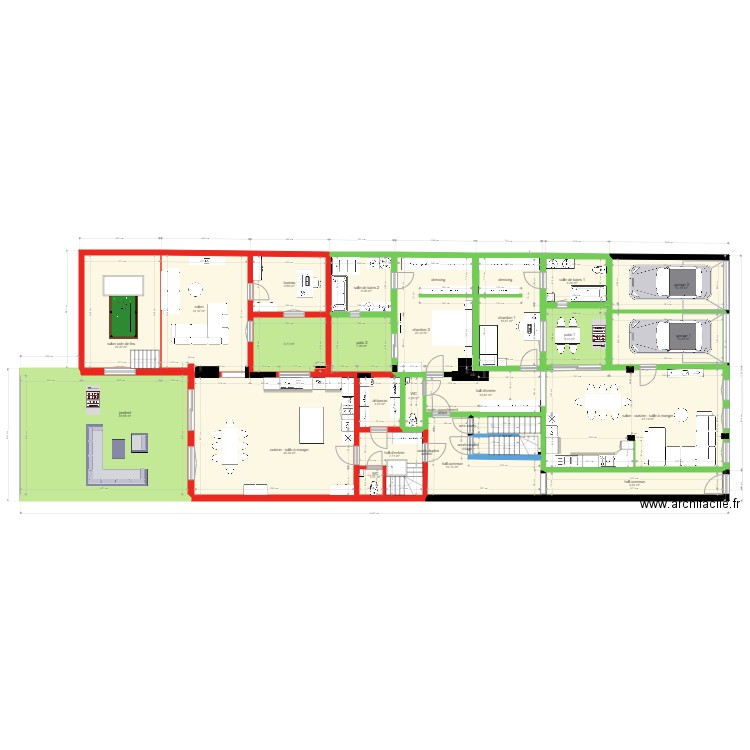 LLV PLAN AVEC GARAGE ET OPTION BUREAU et dressing. Plan de 47 pièces et 591 m2