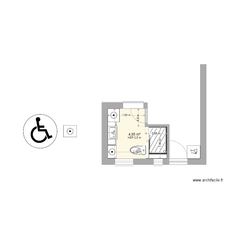 BEKA SDB  propo3. Plan de 1 pièce et 5 m2