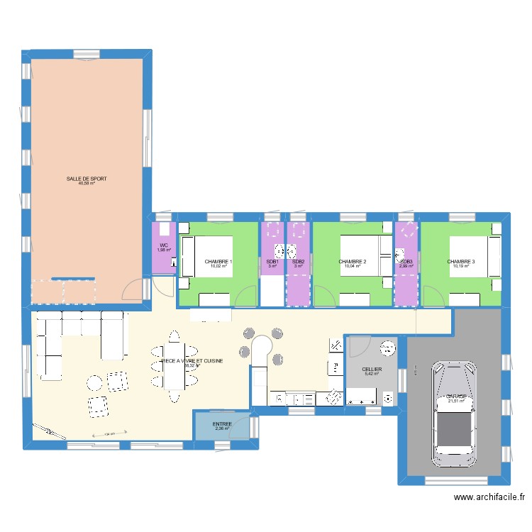 profvince. Plan de 12 pièces et 169 m2