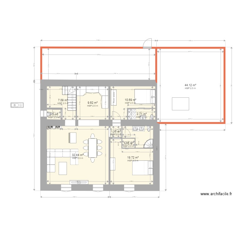 jp PROJET ETAGE. Plan de 10 pièces et 130 m2