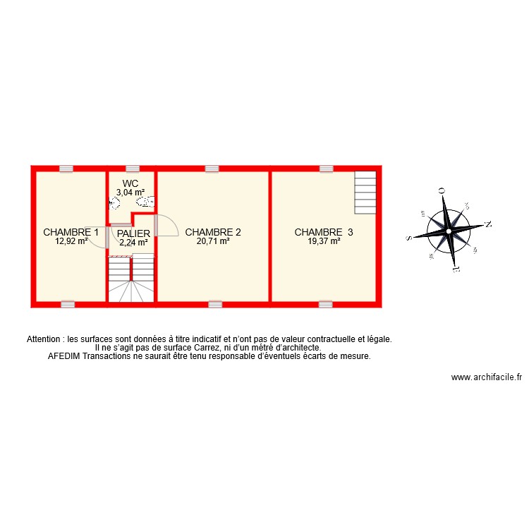 BI8378 ETAGE . Plan de 6 pièces et 61 m2