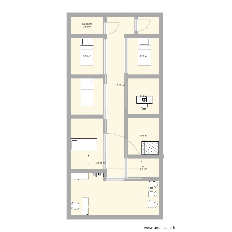 test1 cam. Plan de 8 pièces et 70 m2