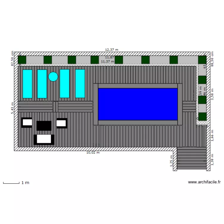 piscine 2x5 et terrasse composite. Plan de 