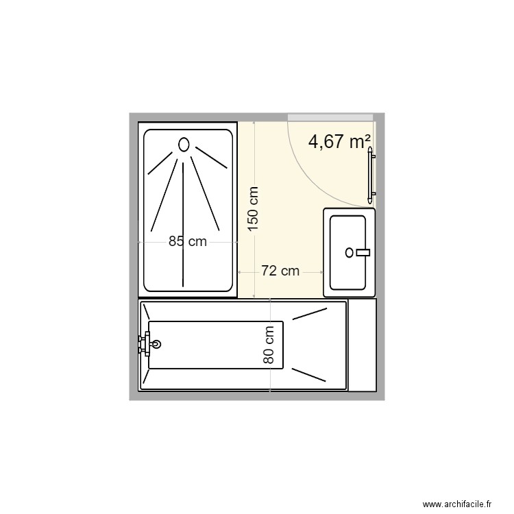 sdb dalman. Plan de 1 pièce et 5 m2